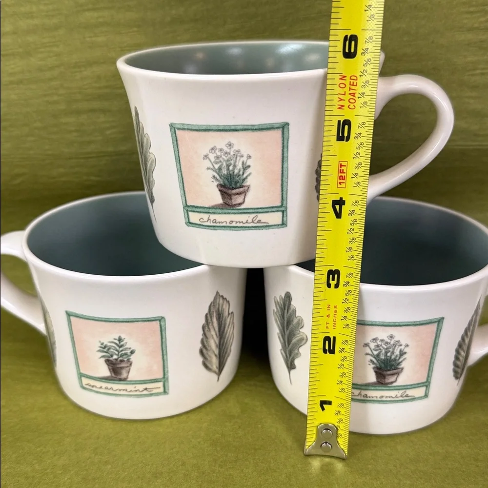 Vintage Pfaltzgraff Naturewood 12oz Coffee Mugs Botanical Herb Design Set of 3